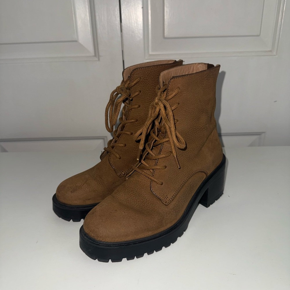 Madewell Lace-Up Brown Chunky Heel Boots